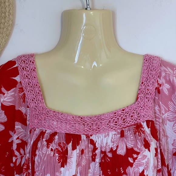 Vintage 100% cotton floral midi muumuu with square embroidered neckline, size XL - Picture 5 of 12